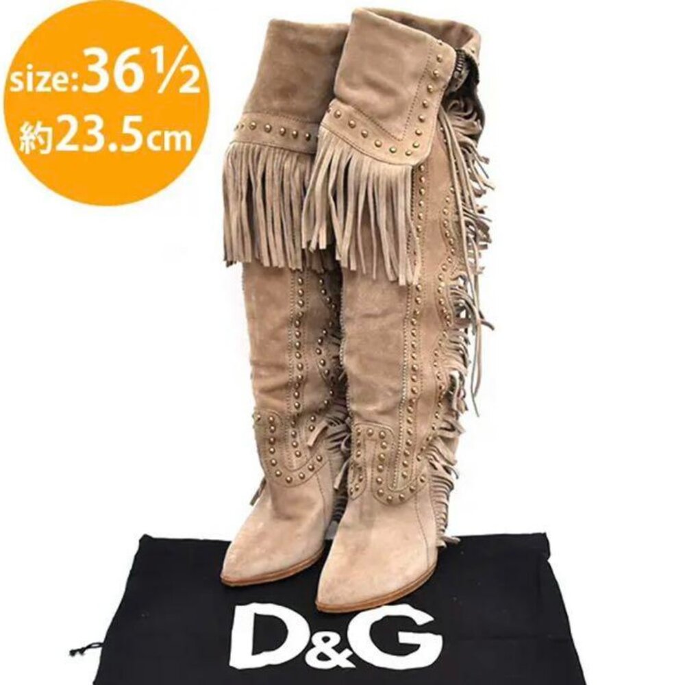 [SOLD] Dolce & Gabbana Suede Fringe Knee High Boots